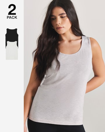 Pretty Secrets (2 Pack) Thermal Vest Tops Black/Oatmeal