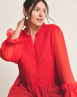 Shirred Georgette V-Neck Blouse
