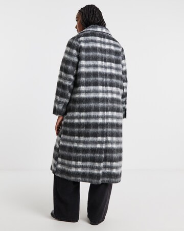 Black Check Maxi Faux Wool Coat
