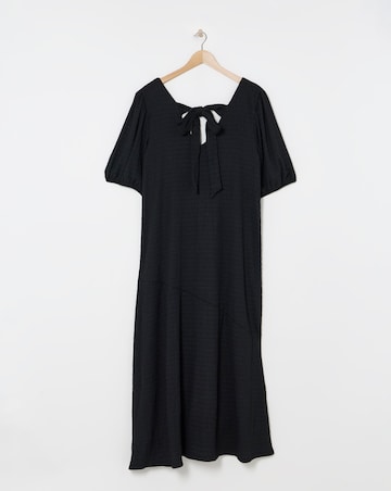 Black Textured Jersey Asymmetric Seam Maxi Dress