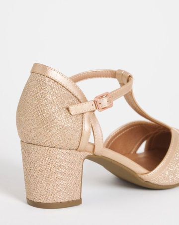 Dolores Low Block Heel T Bar Shoes - Wide Fit (E)