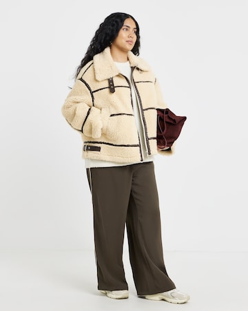 Cream Borg PU Trim Aviator