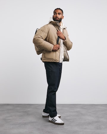 Ecru Funnel Neck Reversible Puffer Coat