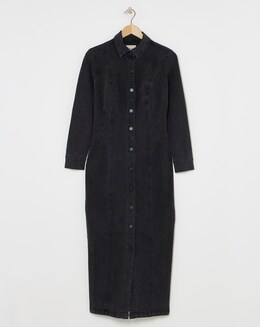 Black Denim Button Through Maxi Dress