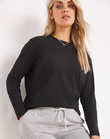 Black Basic Crew Neck Long Sleeve Jersey T-Shirt