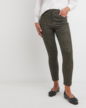 Khaki Coated Leopard Slim Jeans