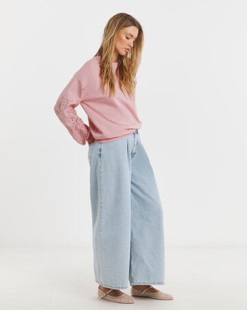 Simply Be Pink Cut Work Sleeve Sweatshirt