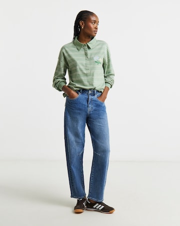 Simply Be Green Stripe Long Sleeve Polo Top