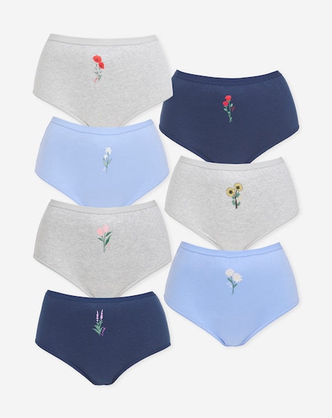 Pretty Secrets (7 Pack) Cotton Flower Detail Full Fit Knickers Floral