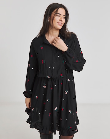 Black Embroidered Shirt Dress