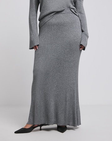 Gunmetal Metallic Rib Midaxi Skirt