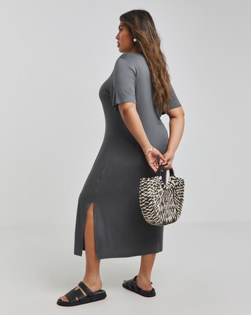 Simply Be Grey Viscose Elastane T-Shirt Midi Dress