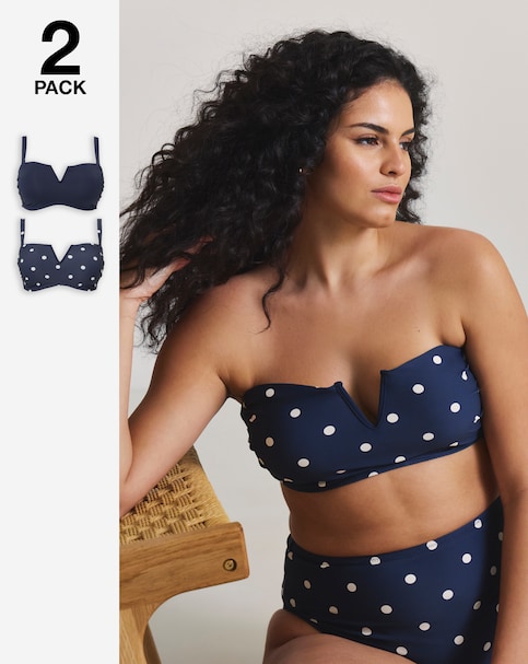 MAGISCULPT 2 Pack Bandeau Bikini Tops Navy/Spot