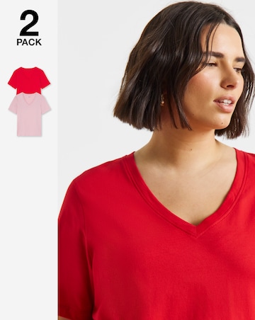 Simply Be Pink & White 2 Pack V Neck T-Shirts