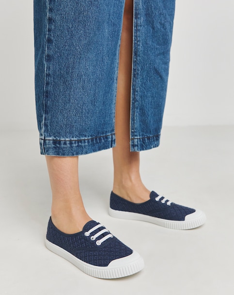 Birney Lace Up Plimsole Trainers - Wide Fit (E)