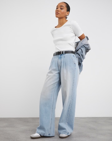 Pink Tint Pleat Detail Wide Leg Jean
