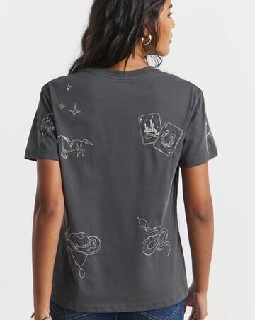 Slate Grey Western Embroidered T-Shirt