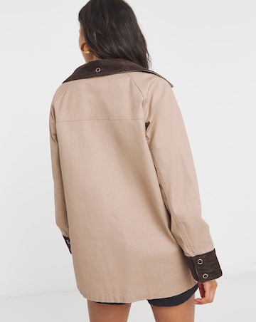 Simply Be Mocha Cord Collar Waxed Barn Jacket