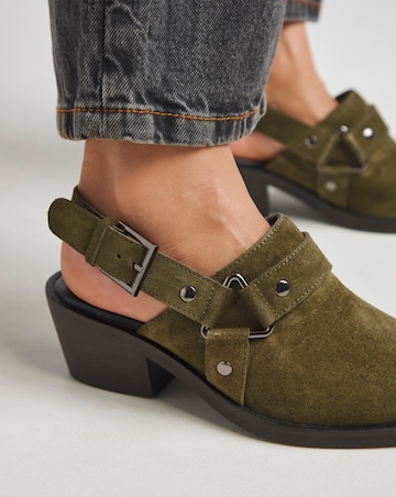 Elyria Suede Western Detailed Mule Shoes - Extra Wide Fit (EEE)