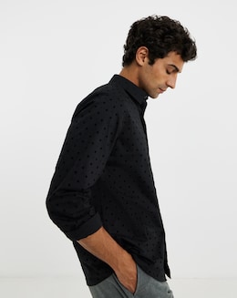 Flock Print Cotton Stretch Shirt