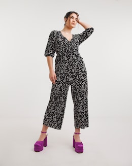 Mono Print Plisse Culotte Jumpsuit