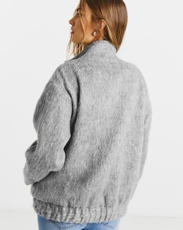 Simply Be Luxe Grey Wool Look Funnel Neck Bomber Jacket
