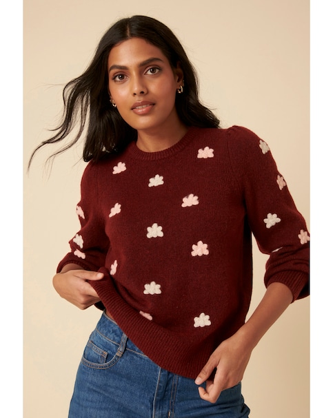 Nobody's Child Embroidered Maroon Jumper