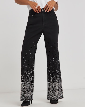 Simply Be X Twisted Wunder Black Embellished Wide Leg Jeans