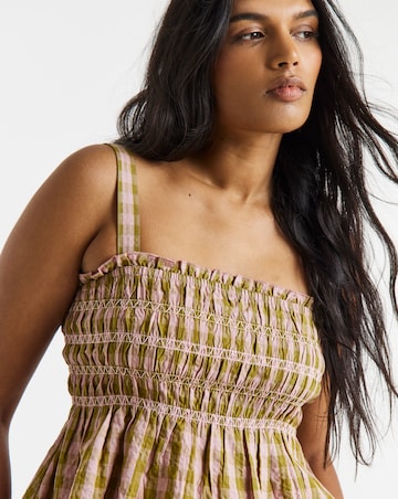Gingham Shirred Detail Square Neck Cami