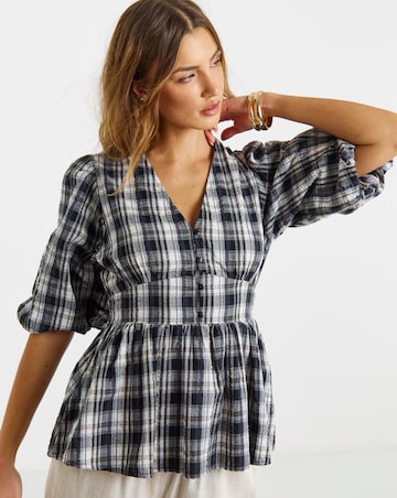 Brushed Cotton Puff Sleeve Tea Blouse