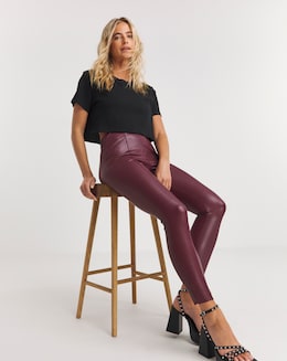 Seam Detail High Waist Stretch PU Leggings