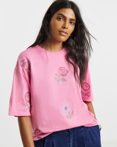Cross Stitch Embroidered T-Shirt