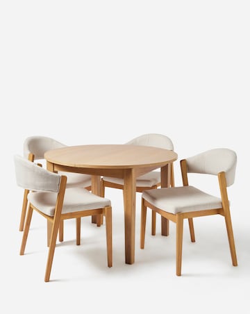 Caitlin Wooden Extendable Dining Table with 4 Elva Chairs
