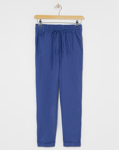 Navy Easy Care Linen Mix Tapered Trouser
