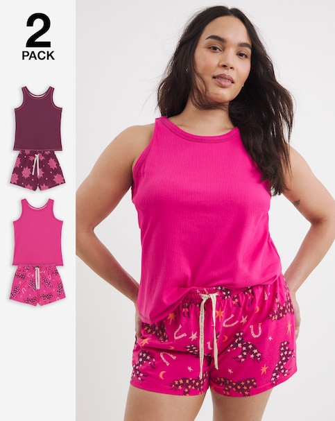 Pretty Secrets (2 Pack) Ribbed Pyjama Short Sets