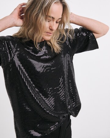 Black Sequin Crew Neck Boxy T-Shirt