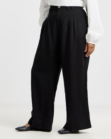Simply Be Black Lyocell Pleat Detail Wide Leg Jeans