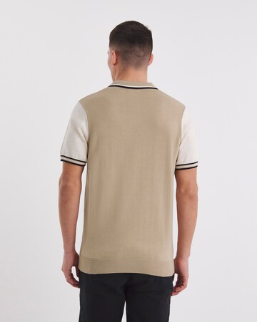 Knitted Stone Revere Collar Tipped Polo