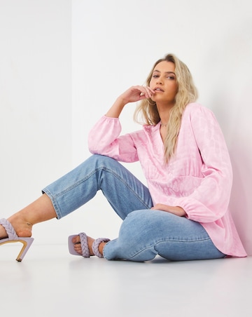 Pink Jacquard Long Sleeve Dipped Back Blouse