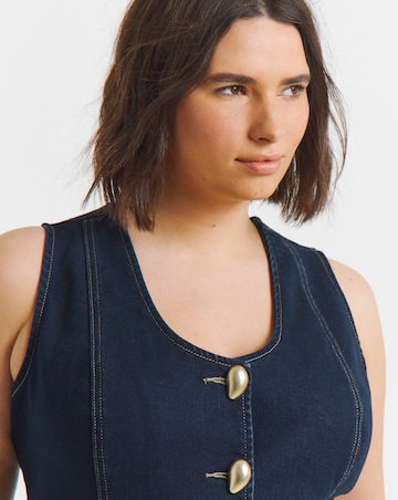 Indigo Statement Button Sleeveless Denim Top Co Ord