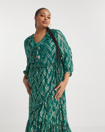 Joanna Hope Foil Print Ruffle Dress