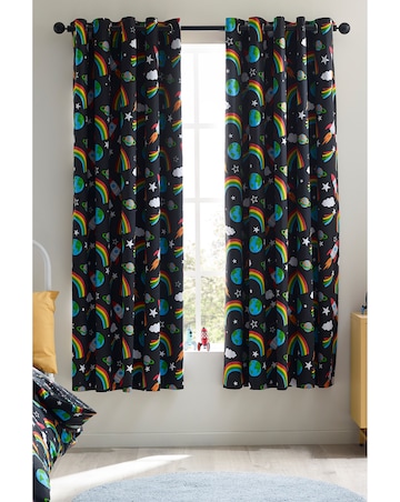 Catherine Lansfield Rainbow Rockets Eyelet Curtains Two Panels