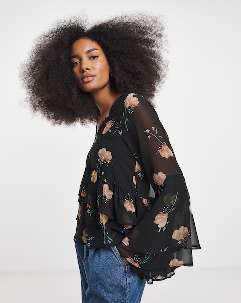 Simply Be Black Floral Georgette Historical Blouse