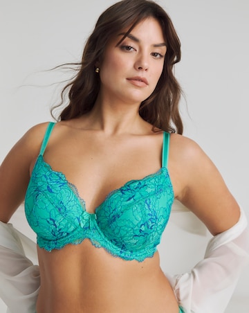 Pretty Secrets (2 Pack) Ella Lace Padded Plunge Wired Bras (B-F ) Aqua/Blue