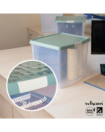 Wham Clip 4 Piece 37L Square Box & Lid Green Milieu