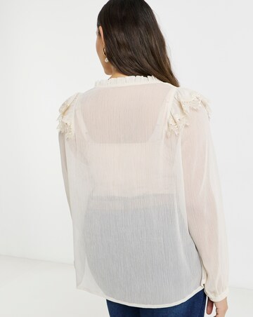 Lace Trim Chiffon Tuxedo Detail Blouse