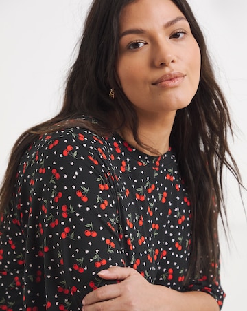 Cherry Print Supersoft Midi Dress With Pockets