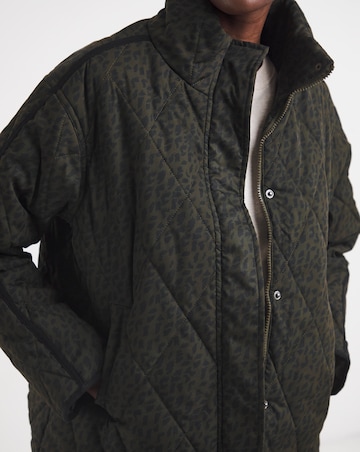 Khaki Leopard Funnel Neck Quilt Jacket