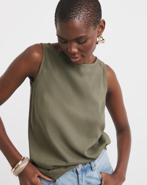 Slash Neck Linen Mix Shell Top