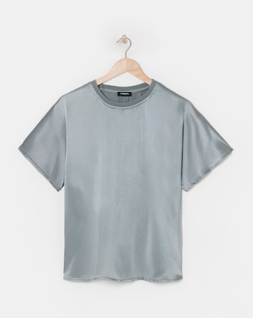 Rib Neck Satin Boxy Blouse